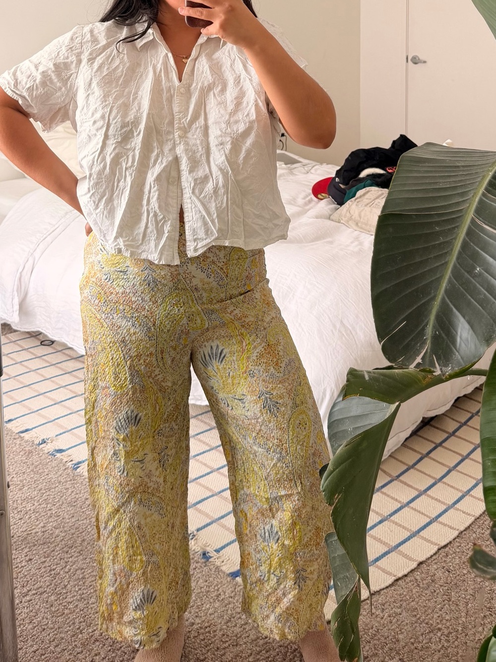 Citron 100% Silk Yellow Floral Pants - Picture 4 of 11